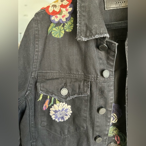 Unique Botanical Floral & Hummingbird Embroidered Black Denim Jacket M - Picture 10 of 16